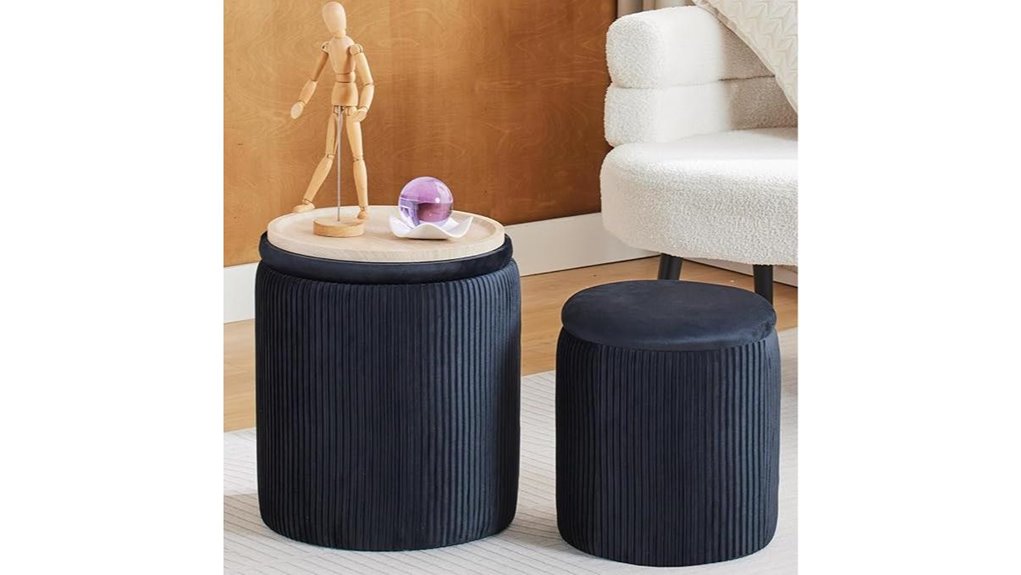 round black velvet storage ottomans