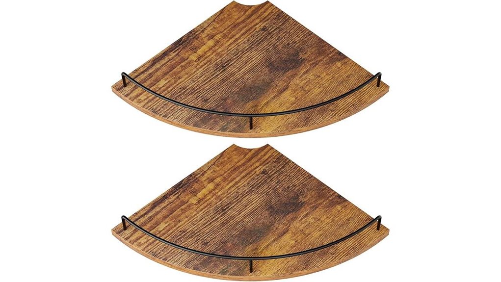 rustic brown corner floating shelves