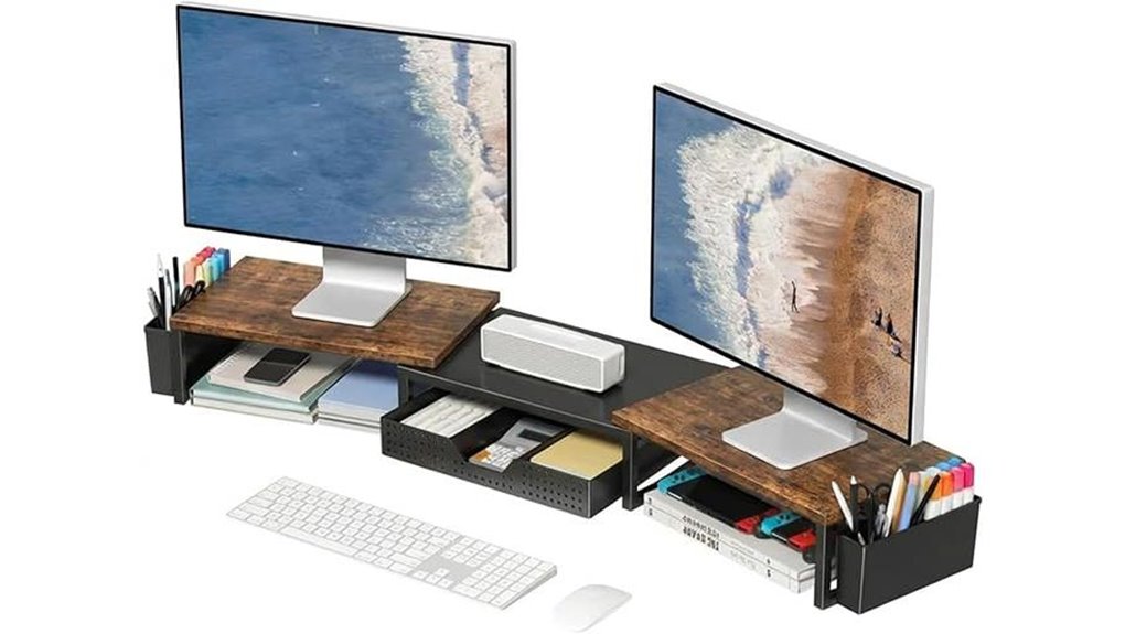 rustic brown dual monitor stand