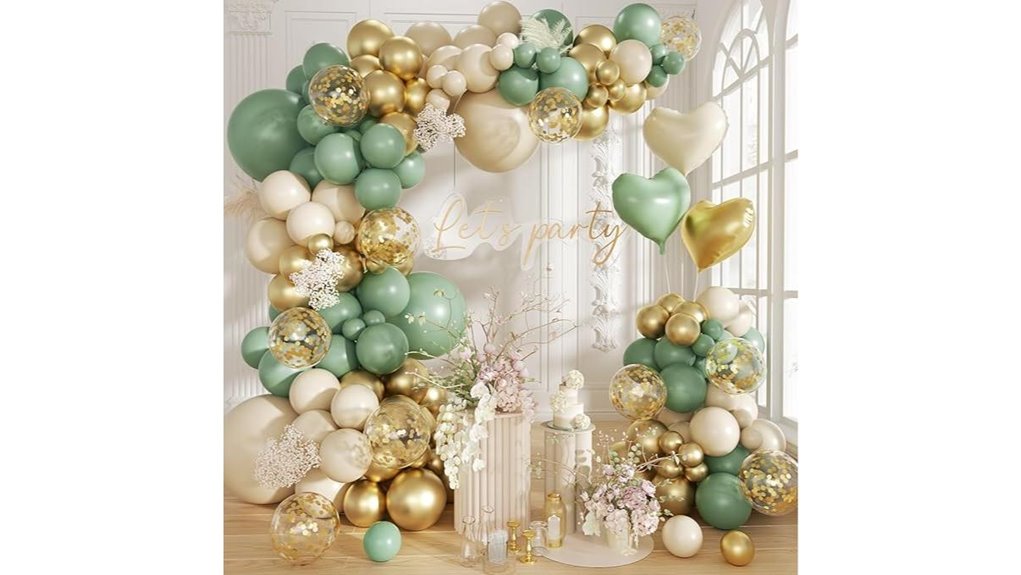 sage green and gold balloons