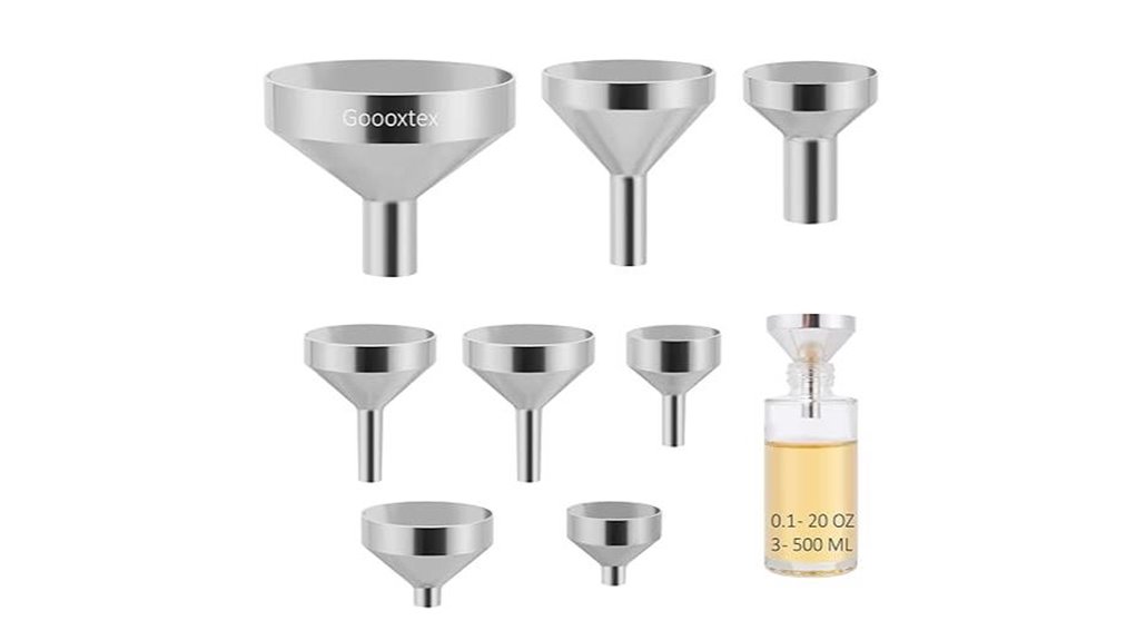 set of eight metal funnels