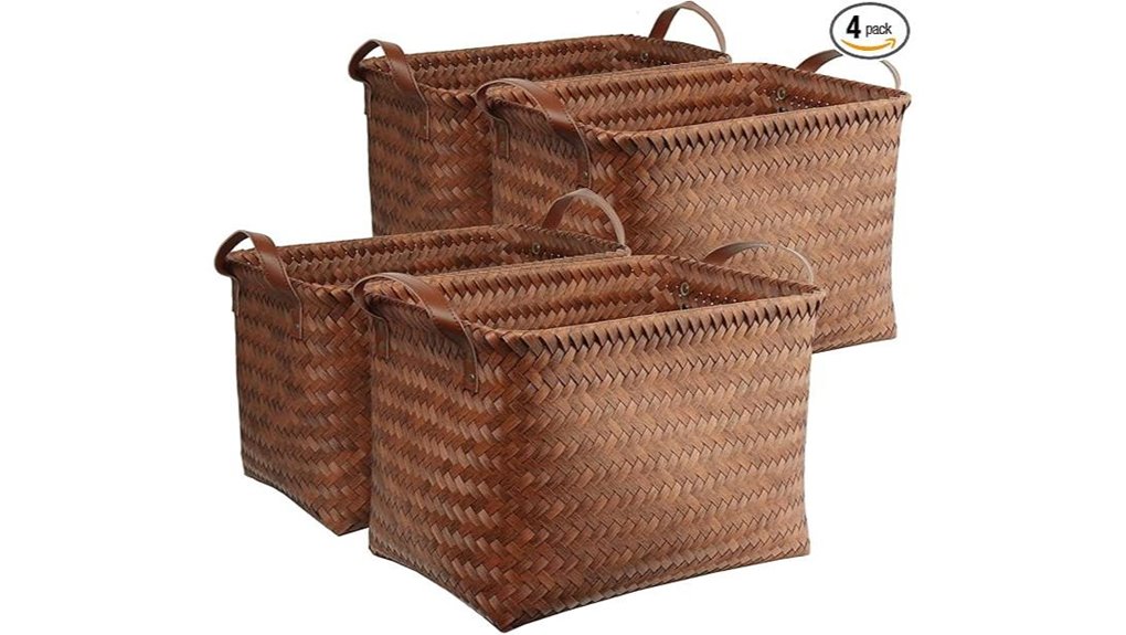 set of four wicker baskets