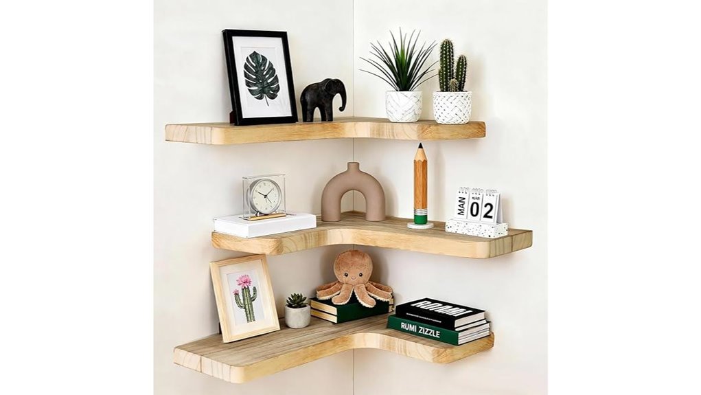 set of three floating corner shelves