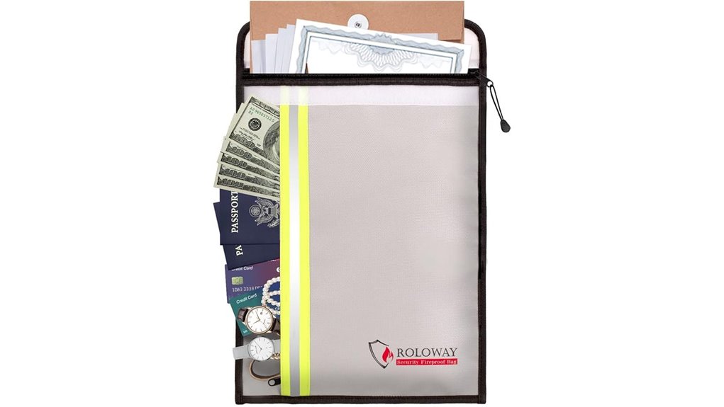 silver 15x11 fireproof document bag