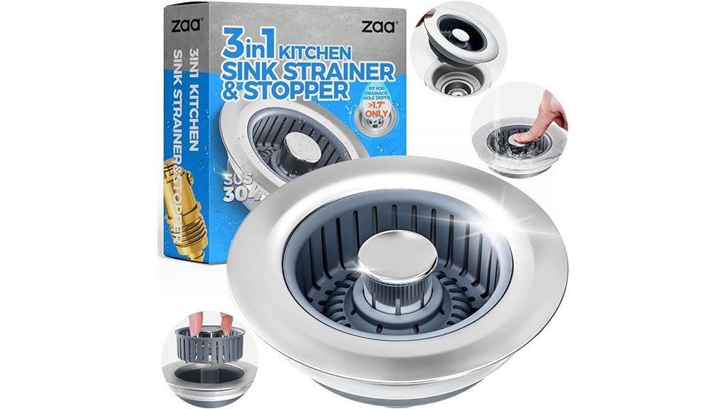 silver 3 in 1 sink strainer stopper