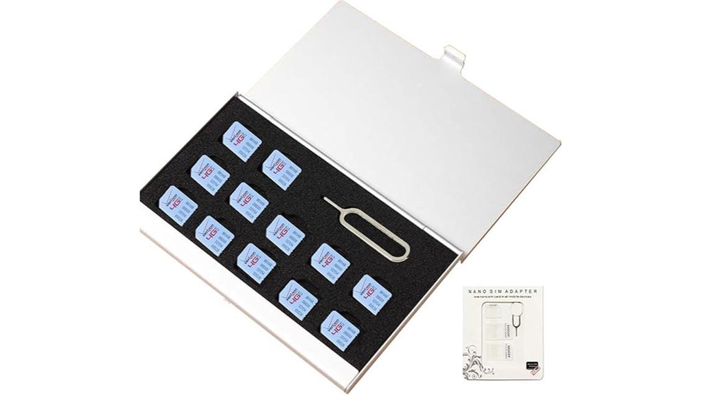 silver aluminum 12 slot nano sim case