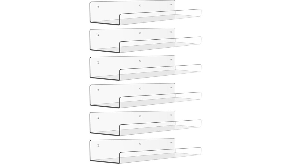 six acrylic 15x4 floating shelves