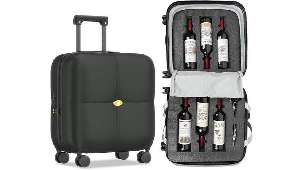 six bottle wheeled tsa locked suitcase
