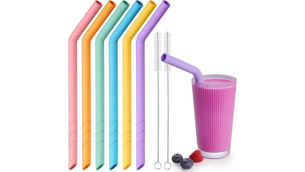 six pack bent silicone straws