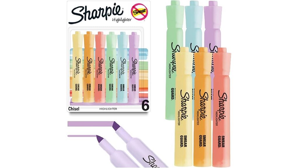 six pastel chisel tip highlighters