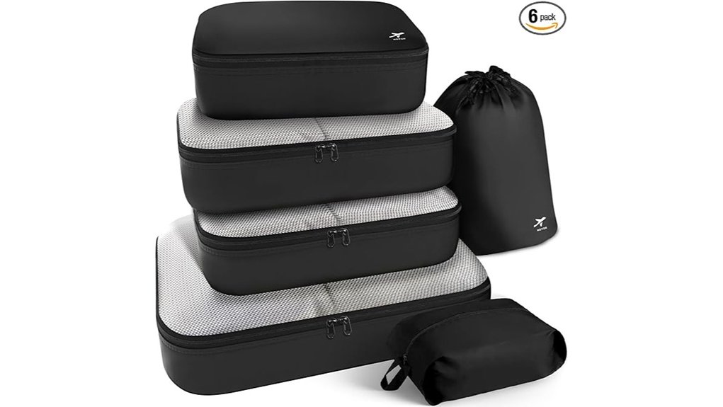 six piece travel packing cubes