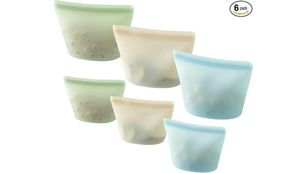 six reusable leakproof silicone bags