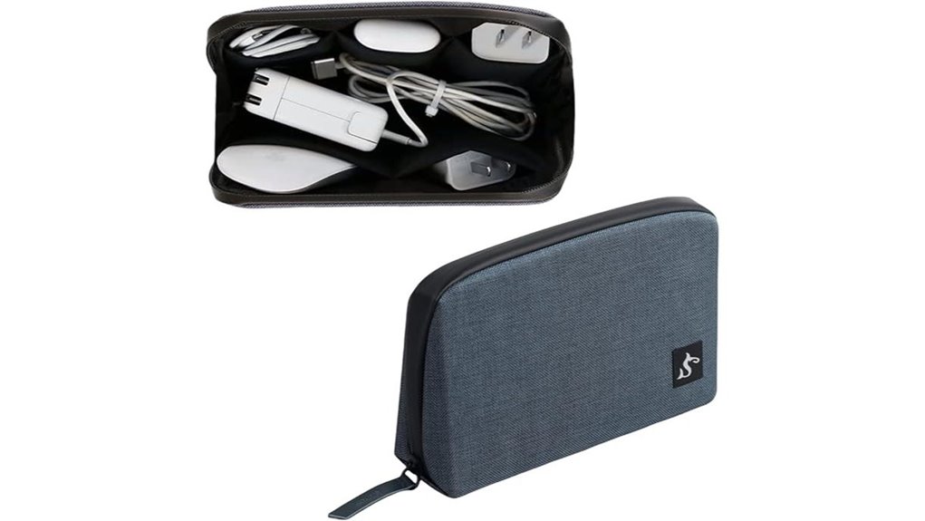slim blue electronics organizer case
