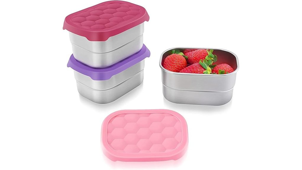 stainless steel snack container with silicone lid