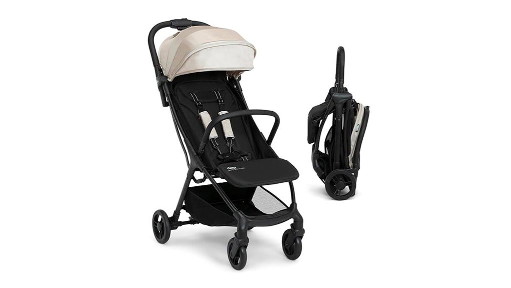 tan jeep compact travel stroller