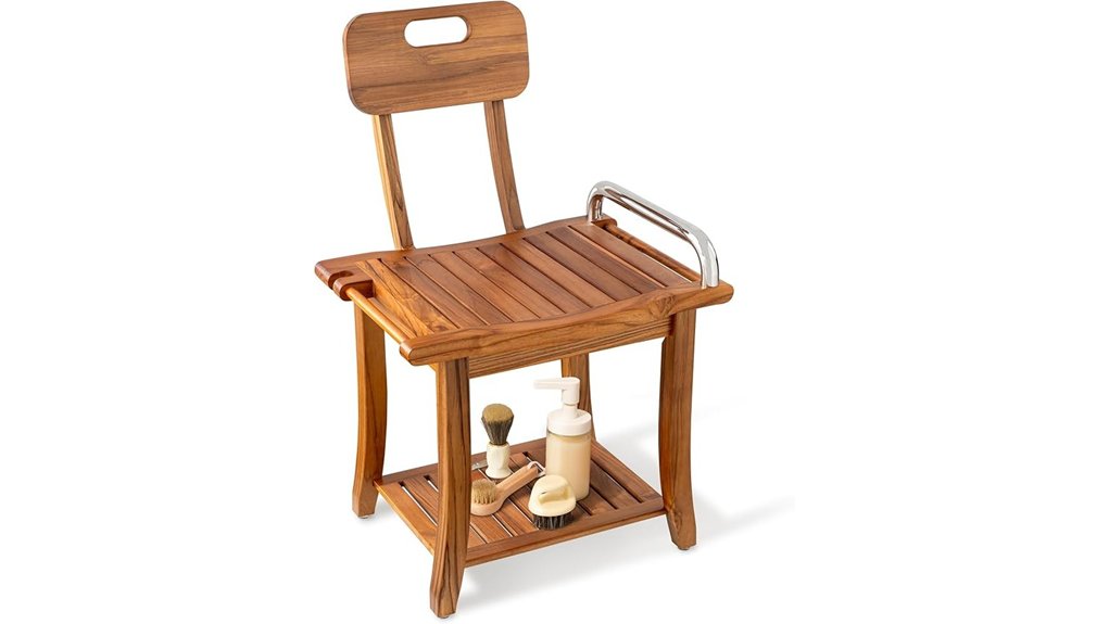 teak shower bench with backrest