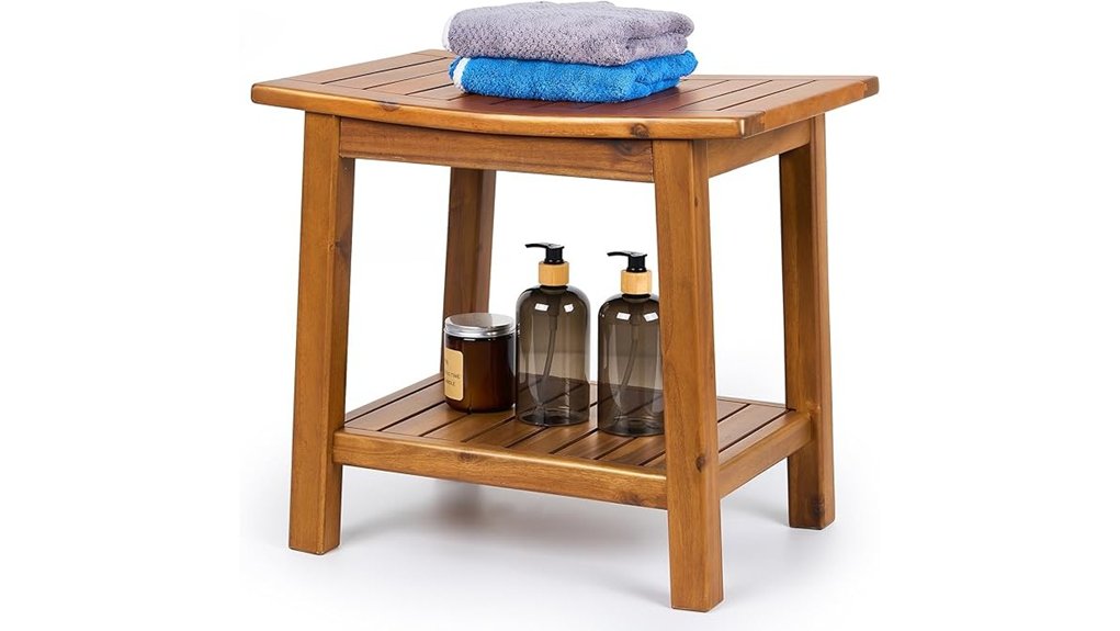 teak shower bench with shelf