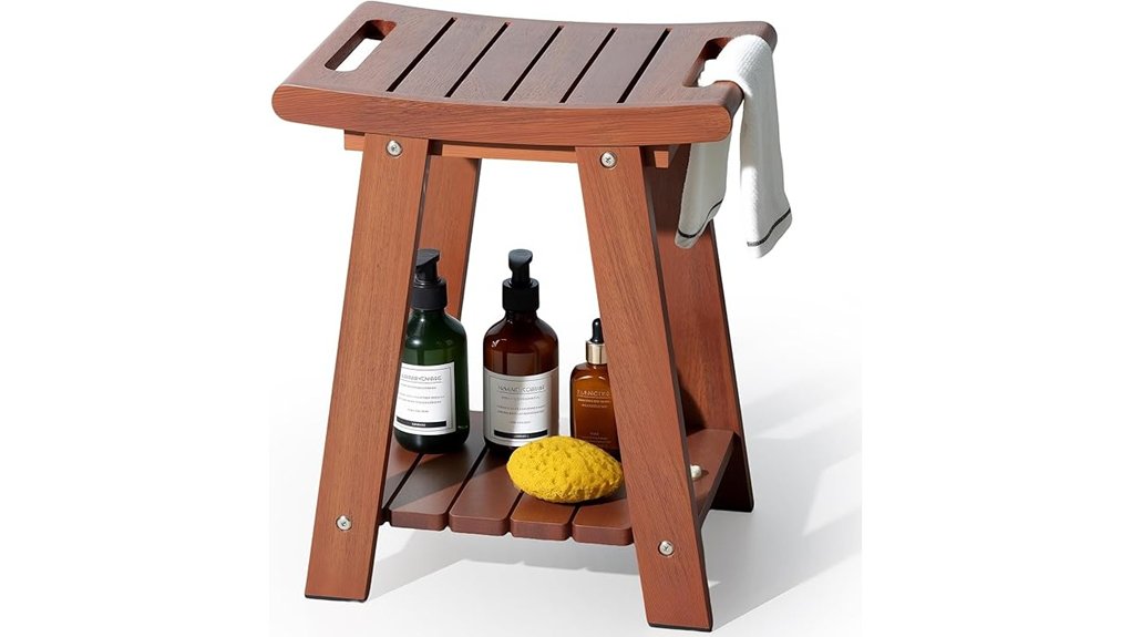 teak shower stool with shelf