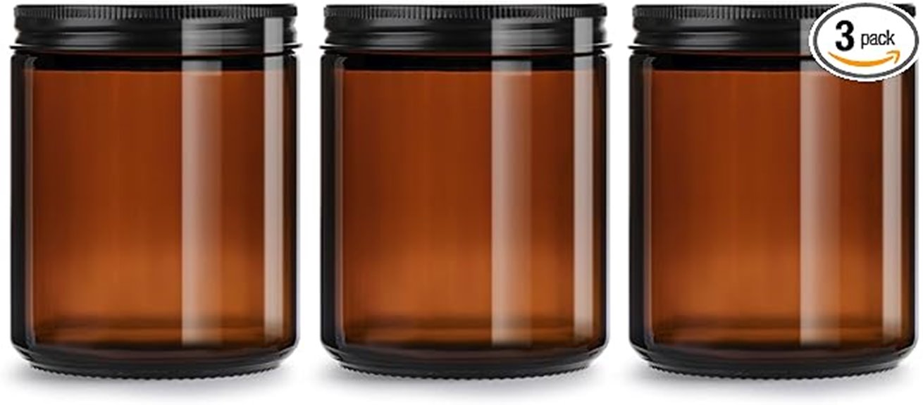 three 8oz amber jars