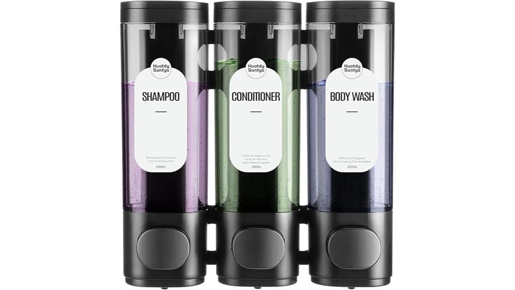 three chamber black wall mount dispenser