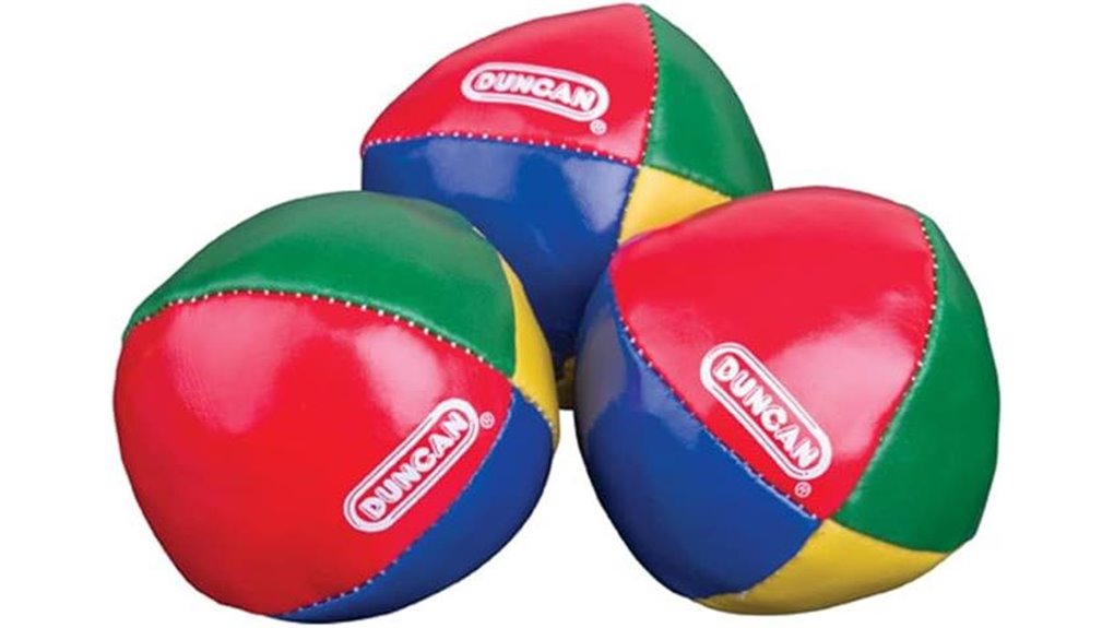 three multicolor duncan vinyl juggling balls