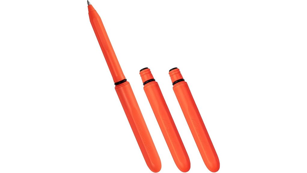 three orange all weather pens