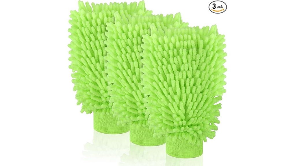 three pack chenille microfiber mitts