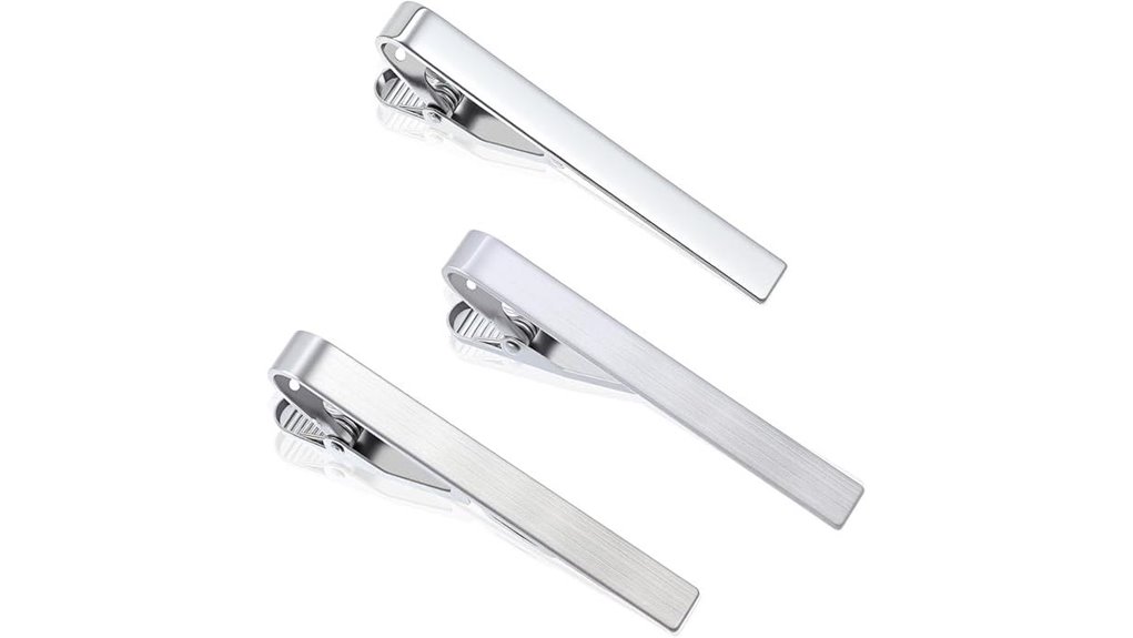 three pack silver tie clips