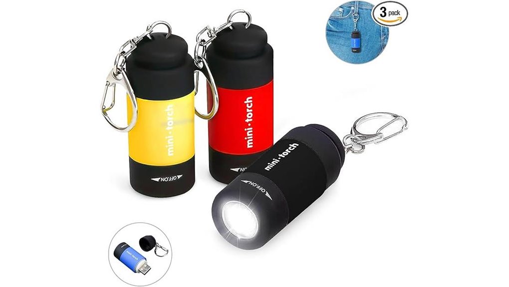 three pack usb rechargeable keychain