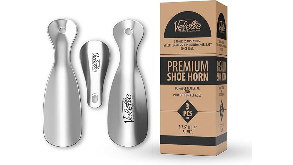 three piece metal shoehorn set