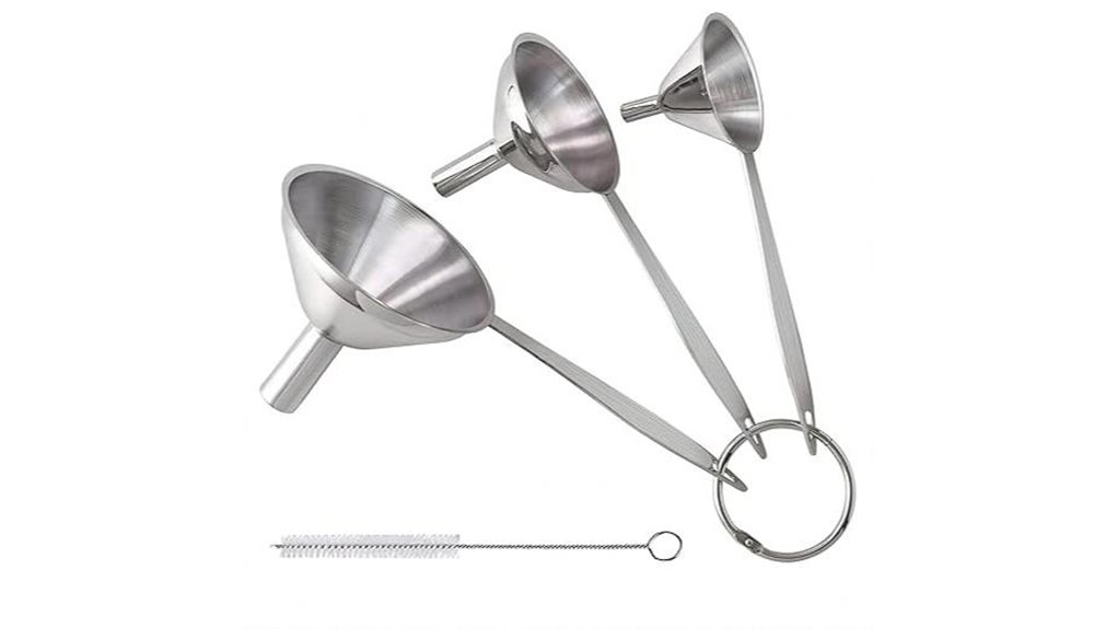 three size stainless steel funnels