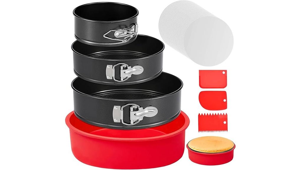 three springform pans with parchment