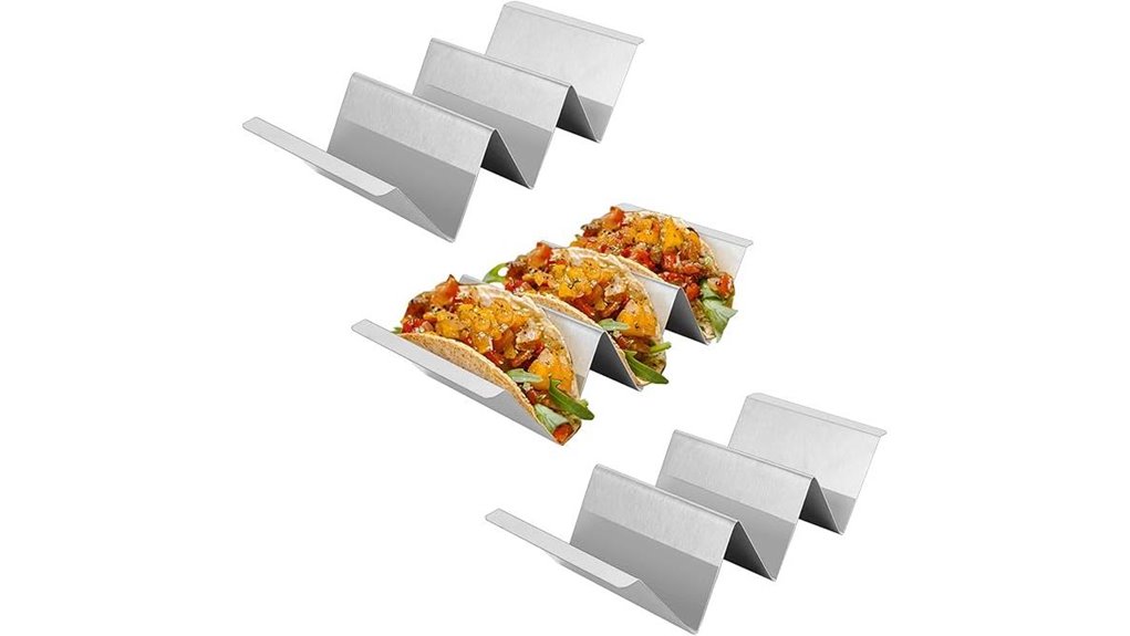 three stainless steel taco stands