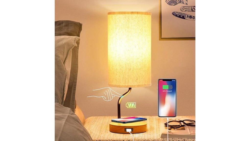 touch control bedside lamp with wireless charger