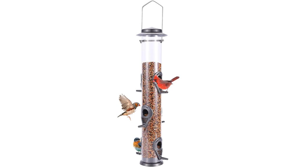 transparent six port finch feeder