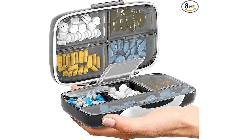travel sized 8 compartment black pill organizer