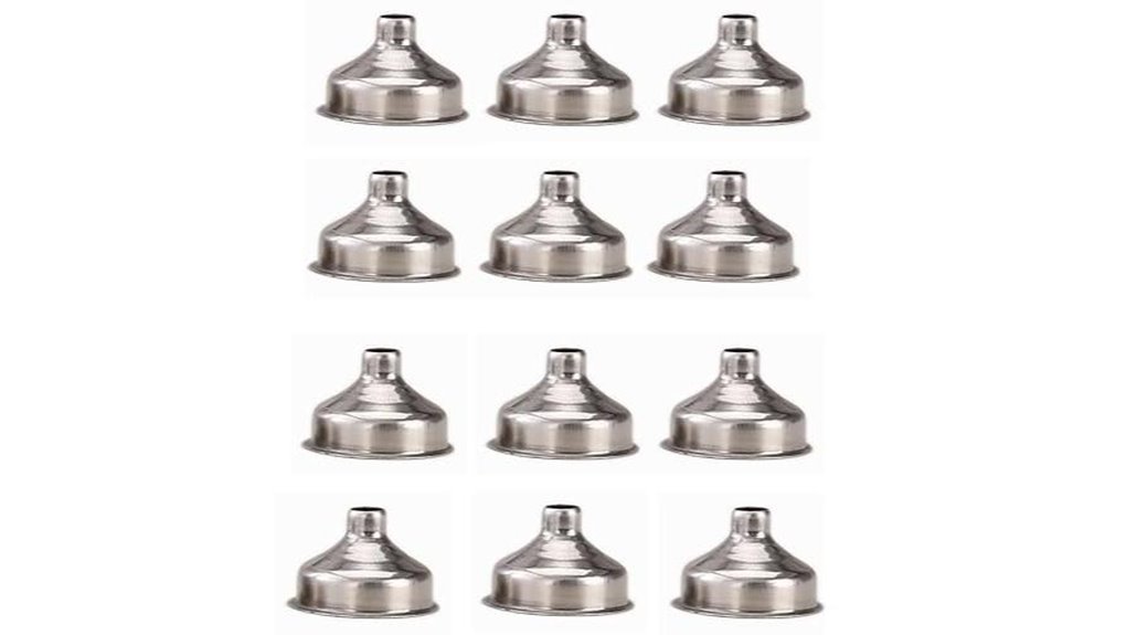twelve 1 25 inch stainless funnels