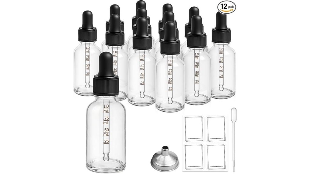twelve 1oz clear glass droppers