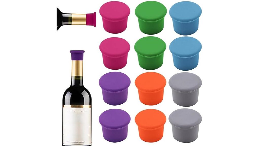 twelve colorful silicone wine stoppers