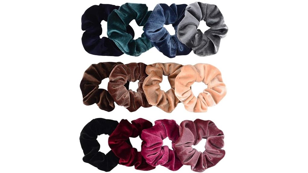 twelve colorful velvet hair scrunchies