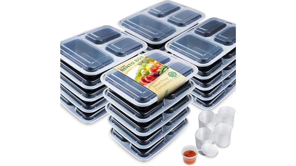 twenty 36oz three compartment containers
