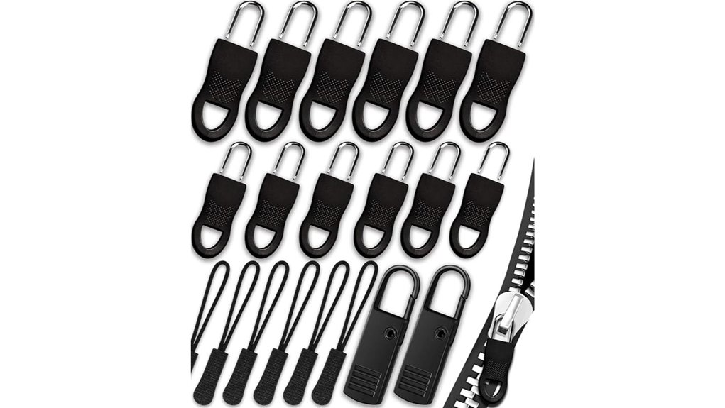 twenty black zipper pulls