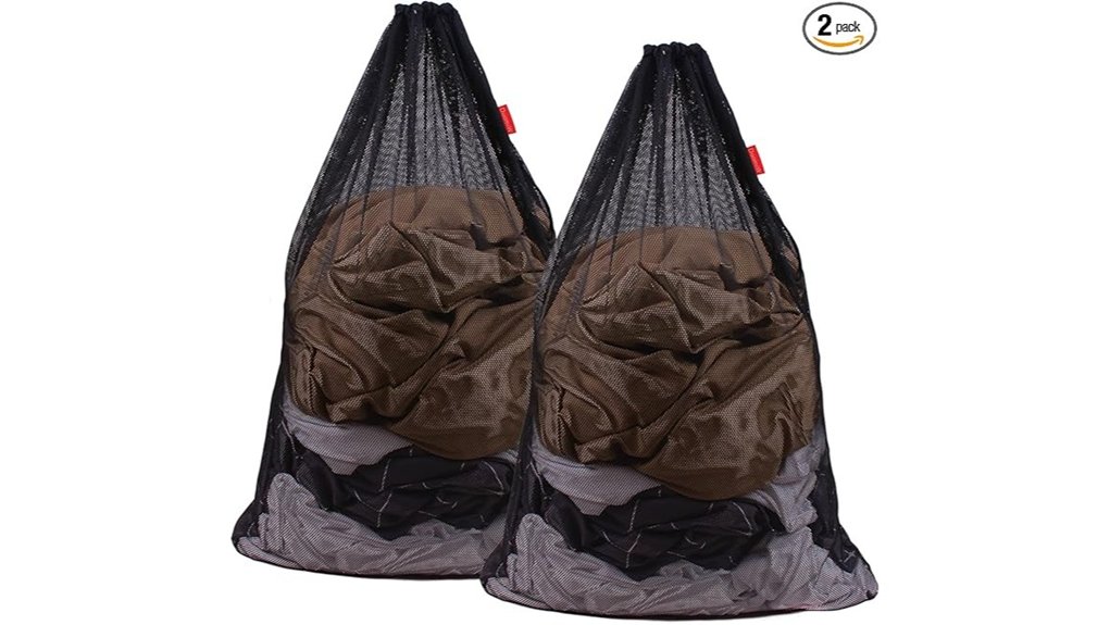 two large black mesh laundry