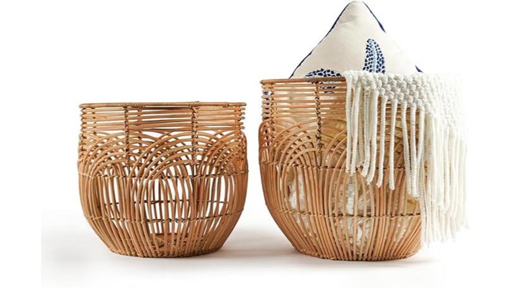 two large woven rattan baskets