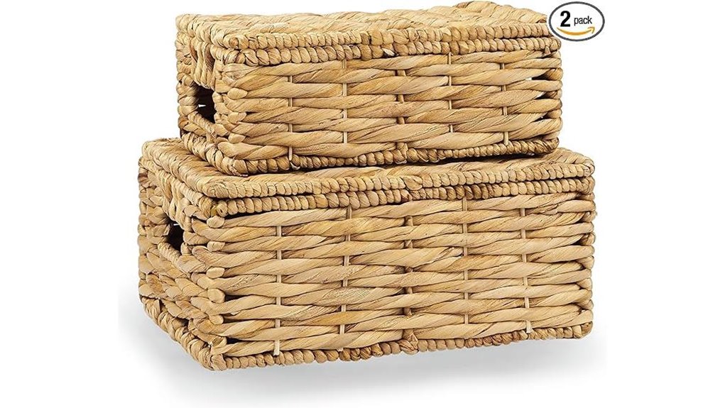 two natural wicker storage baskets