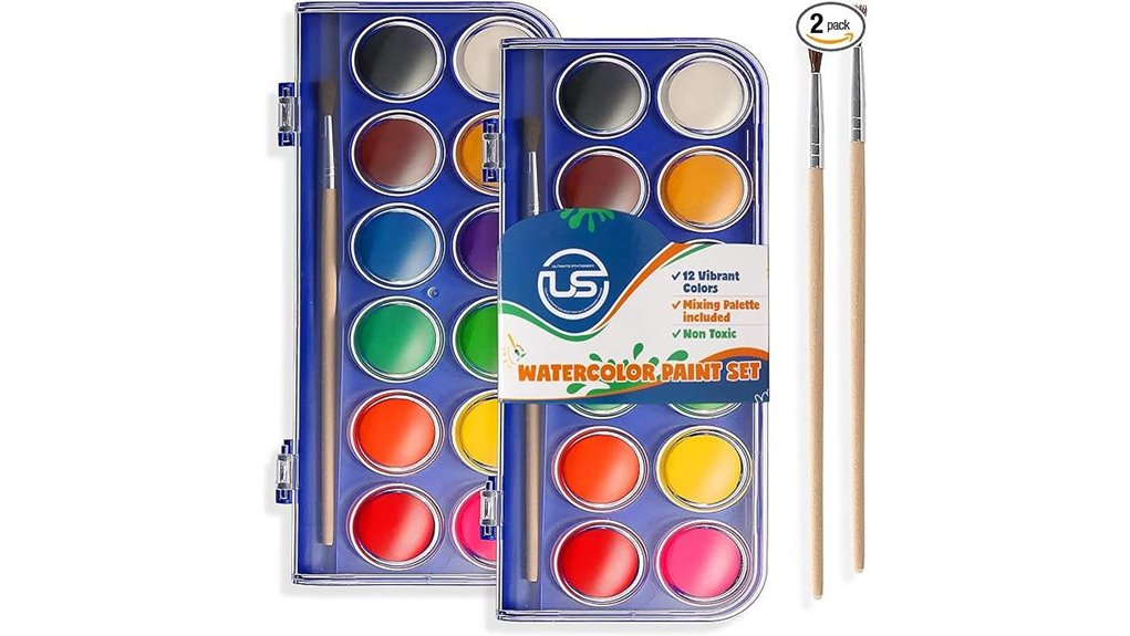 two pack watercolor set withpalette