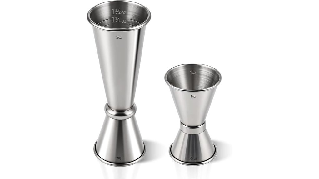 two piece stainless steel jiggers 1oz 2oz