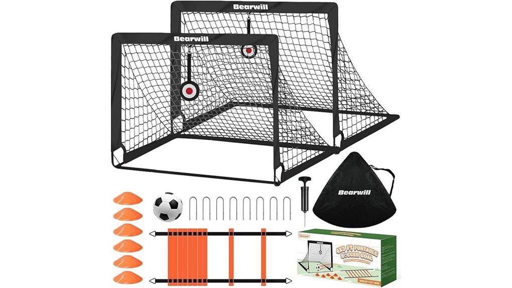 two portable kids soccer goals