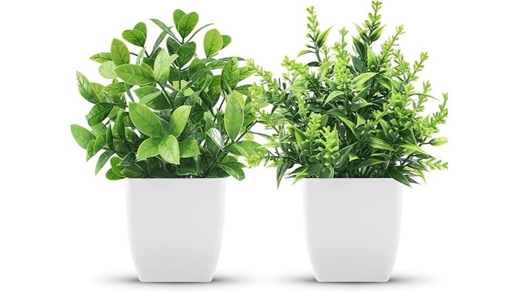 two small faux potted roses