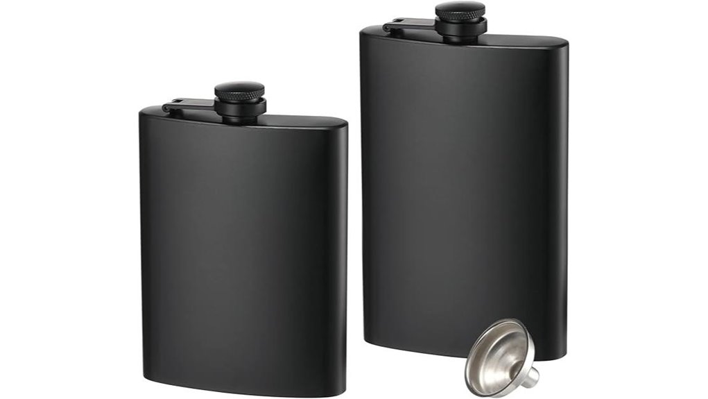 two stainless steel hipflasks
